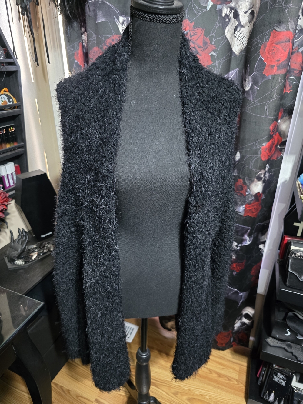Fashion Nova Black Fuzzy Open-Front Cardigan